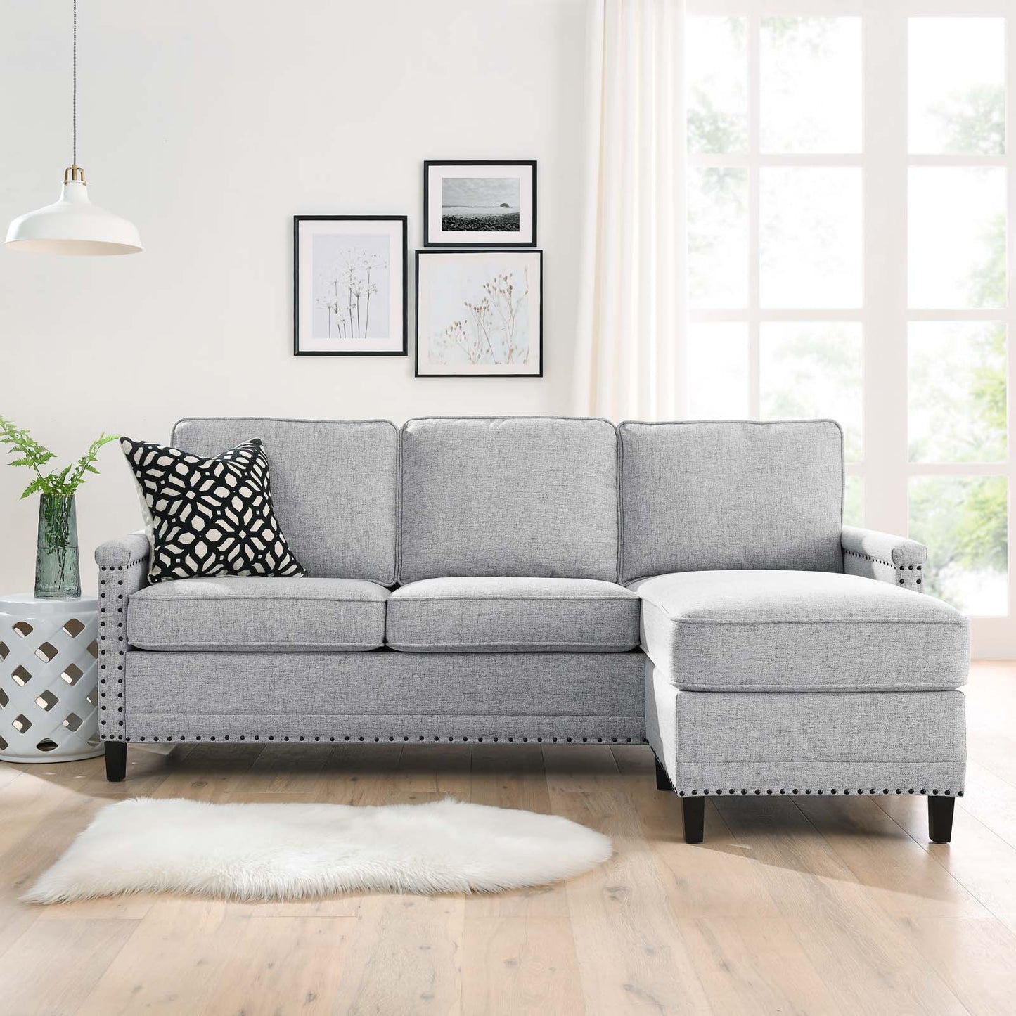 Ashton Upholstered Fabric Sectional Sofa, Fabric, Light Grey Gray, 20850