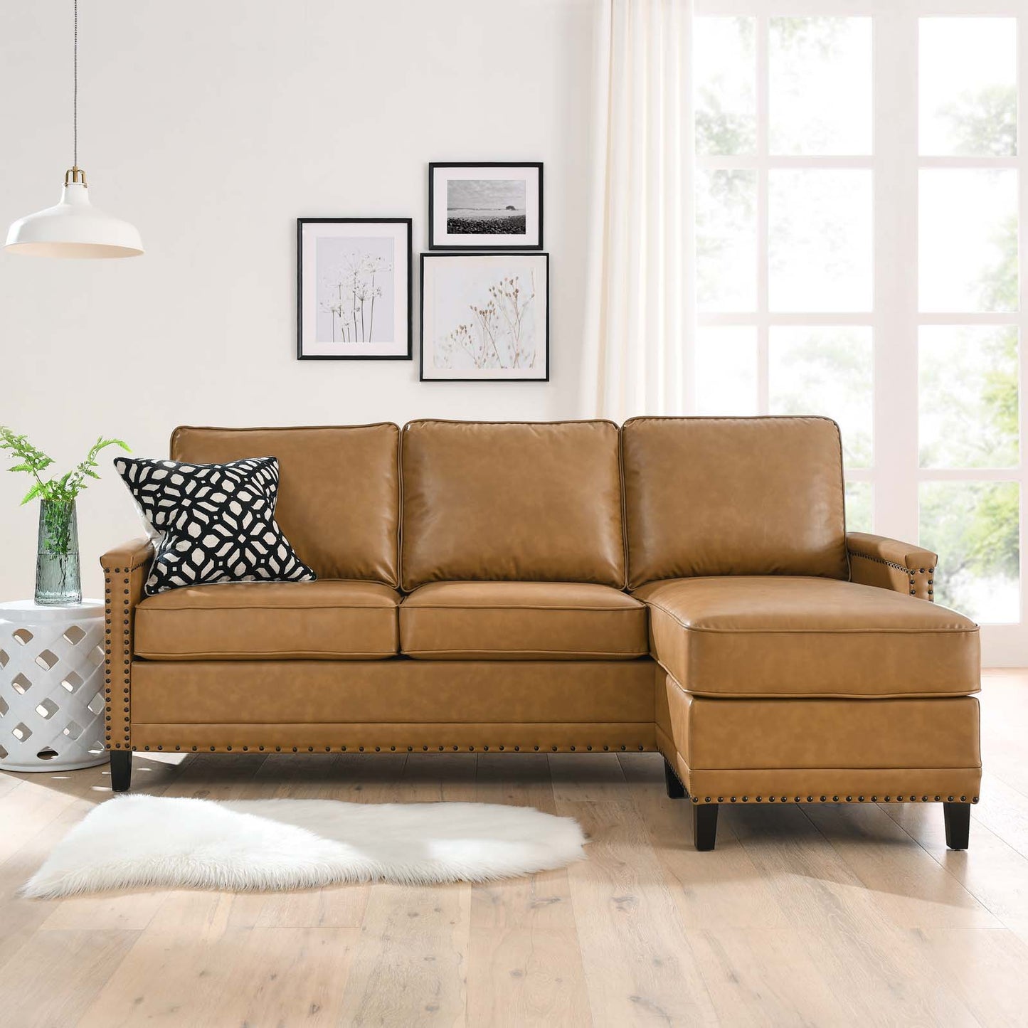 Ashton Vegan Leather Sectional Sofa, Faux Vegan Leather, Tan, 20853