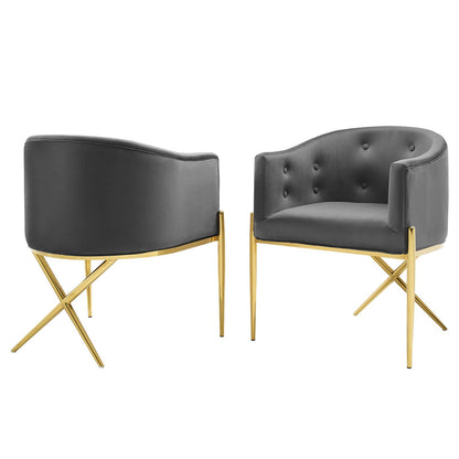 Savour Accent Dining Armchair Performance Velvet Set of 2, Velvet, Metal Steel, Dark Grey Gray, 20854