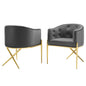 Savour Accent Dining Armchair Performance Velvet Set of 2, Velvet, Metal Steel, Dark Grey Gray, 20854