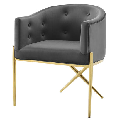 Savour Accent Dining Armchair Performance Velvet Set of 2, Velvet, Metal Steel, Dark Grey Gray, 20854