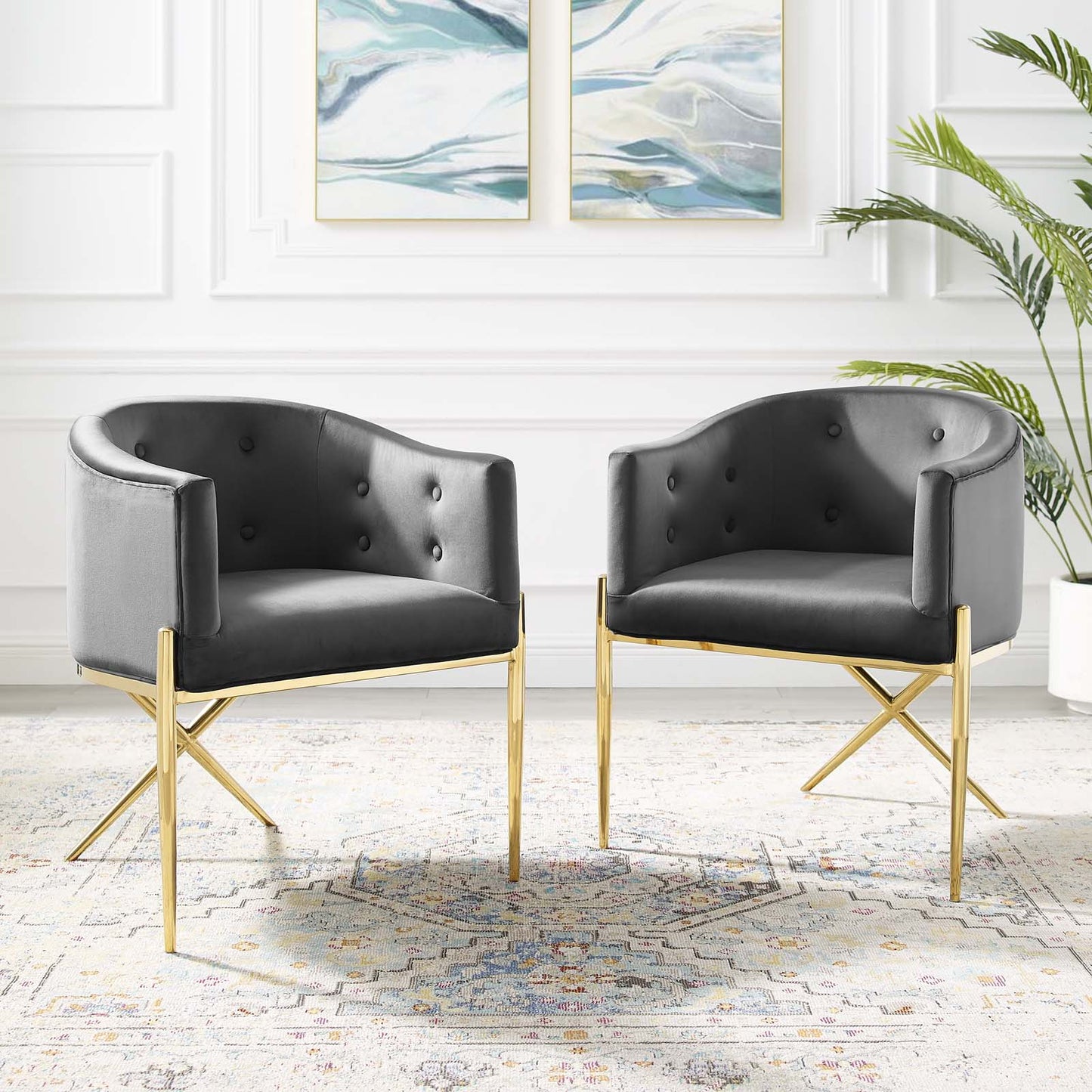 Savour Accent Dining Armchair Performance Velvet Set of 2, Velvet, Metal Steel, Dark Grey Gray, 20854