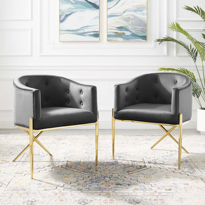 Savour Accent Dining Armchair Performance Velvet Set of 2, Velvet, Metal Steel, Dark Grey Gray, 20854