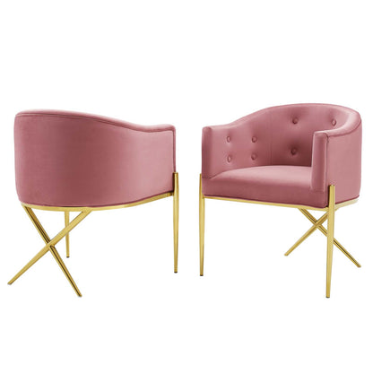 Savour Accent Dining Armchair Performance Velvet Set of 2, Velvet, Metal Steel, Pink, 20855