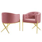 Savour Accent Dining Armchair Performance Velvet Set of 2, Velvet, Metal Steel, Pink, 20855