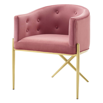Savour Accent Dining Armchair Performance Velvet Set of 2, Velvet, Metal Steel, Pink, 20855