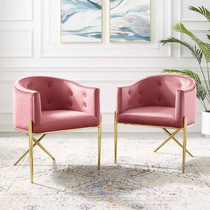 Savour Accent Dining Armchair Performance Velvet Set of 2, Velvet, Metal Steel, Pink, 20855