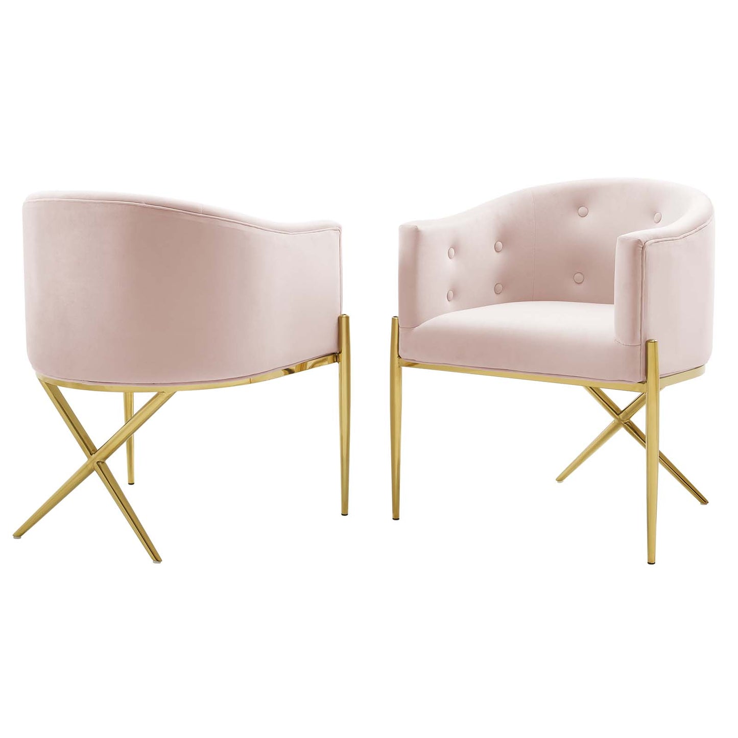 Savour Accent Dining Armchair Performance Velvet Set of 2, Velvet, Metal Steel, Pink, 20857