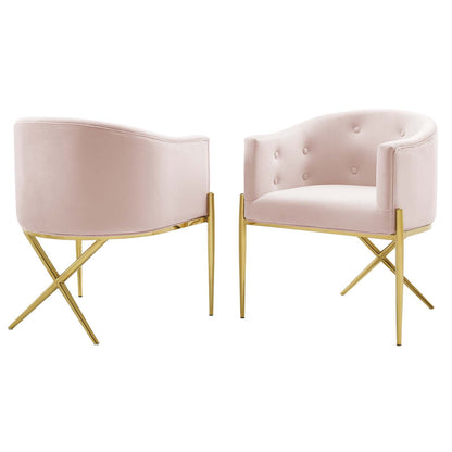 Savour Accent Dining Armchair Performance Velvet Set of 2, Velvet, Metal Steel, Pink, 20857