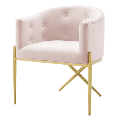 Savour Accent Dining Armchair Performance Velvet Set of 2, Velvet, Metal Steel, Pink, 20857