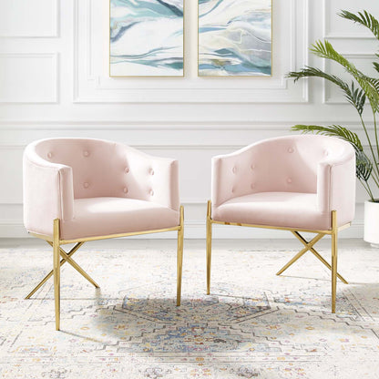 Savour Accent Dining Armchair Performance Velvet Set of 2, Velvet, Metal Steel, Pink, 20857