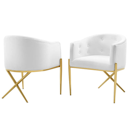 Savour Accent Dining Armchair Performance Velvet Set of 2, Velvet, Metal Steel, White, 20858