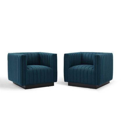 Conjure Tufted Armchair Upholstered Fabric Set of 2, Fabric, Navy Blue, 20871