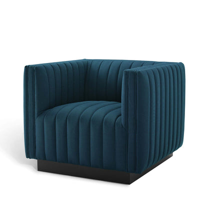 Conjure Tufted Armchair Upholstered Fabric Set of 2, Fabric, Navy Blue, 20871
