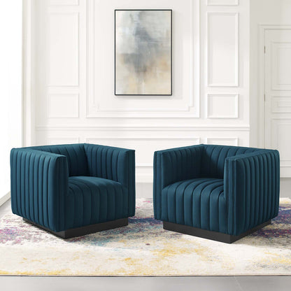 Conjure Tufted Armchair Upholstered Fabric Set of 2, Fabric, Navy Blue, 20871