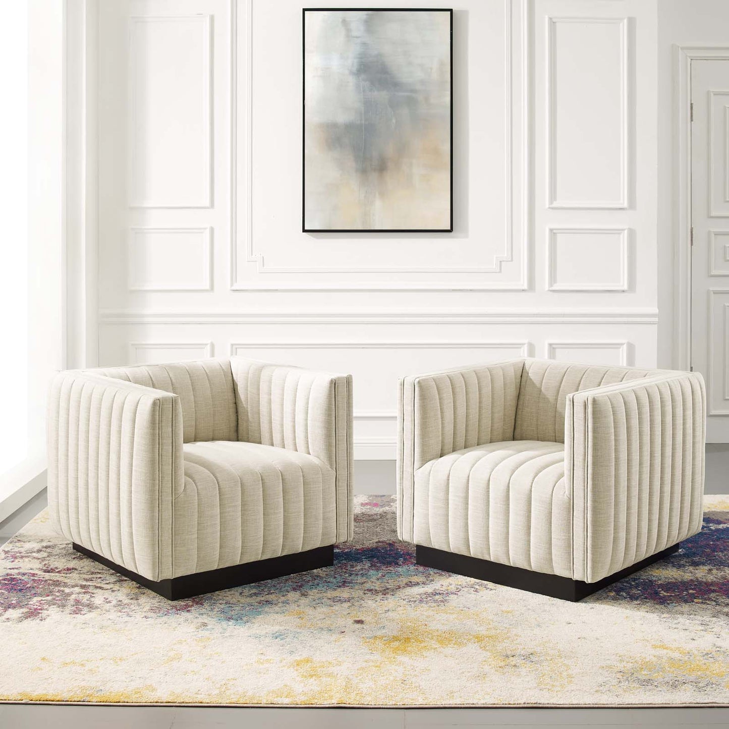 Conjure Tufted Armchair Upholstered Fabric Set of 2, Fabric, Beige, 20872
