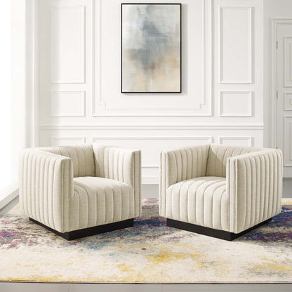Conjure Tufted Armchair Upholstered Fabric Set of 2, Fabric, Beige, 20872