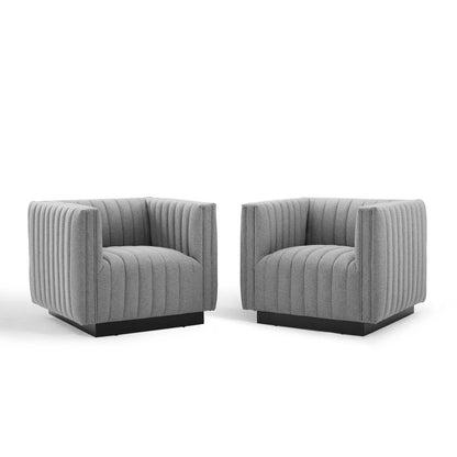 Conjure Tufted Armchair Upholstered Fabric Set of 2, Fabric, Light Grey Gray, 20873
