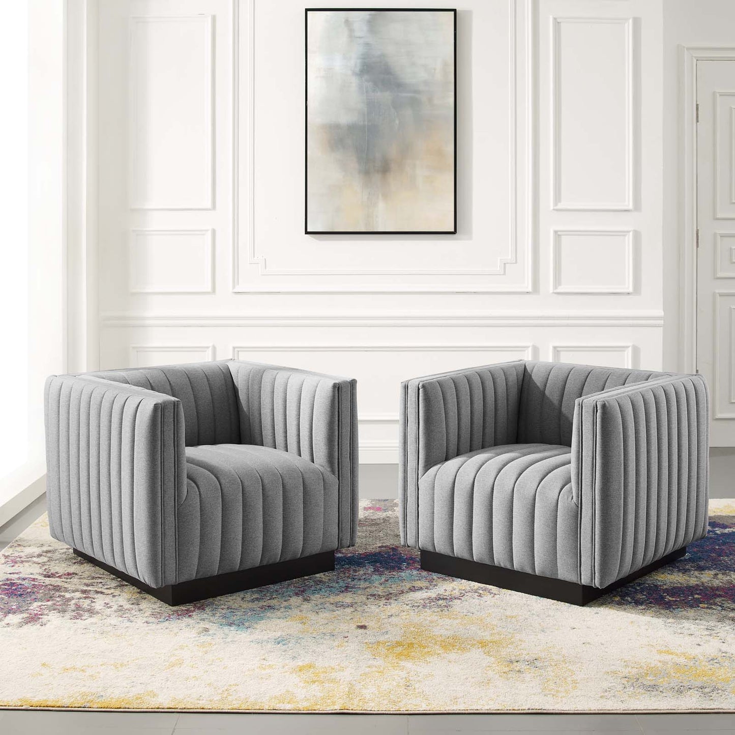 Conjure Tufted Armchair Upholstered Fabric Set of 2, Fabric, Light Grey Gray, 20873