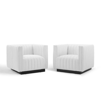 Conjure Tufted Armchair Upholstered Fabric Set of 2, Fabric, White, 20874