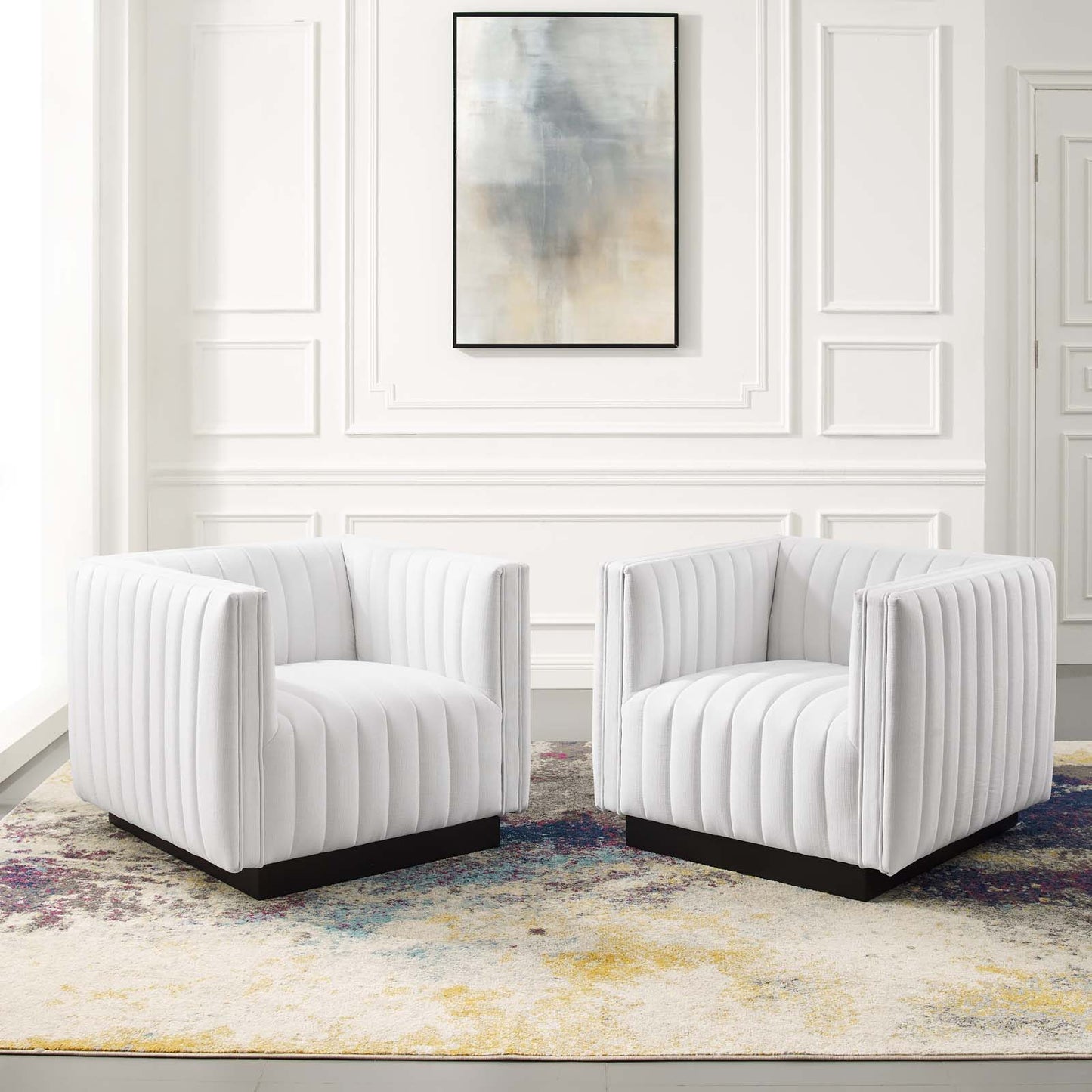 Conjure Tufted Armchair Upholstered Fabric Set of 2, Fabric, White, 20874