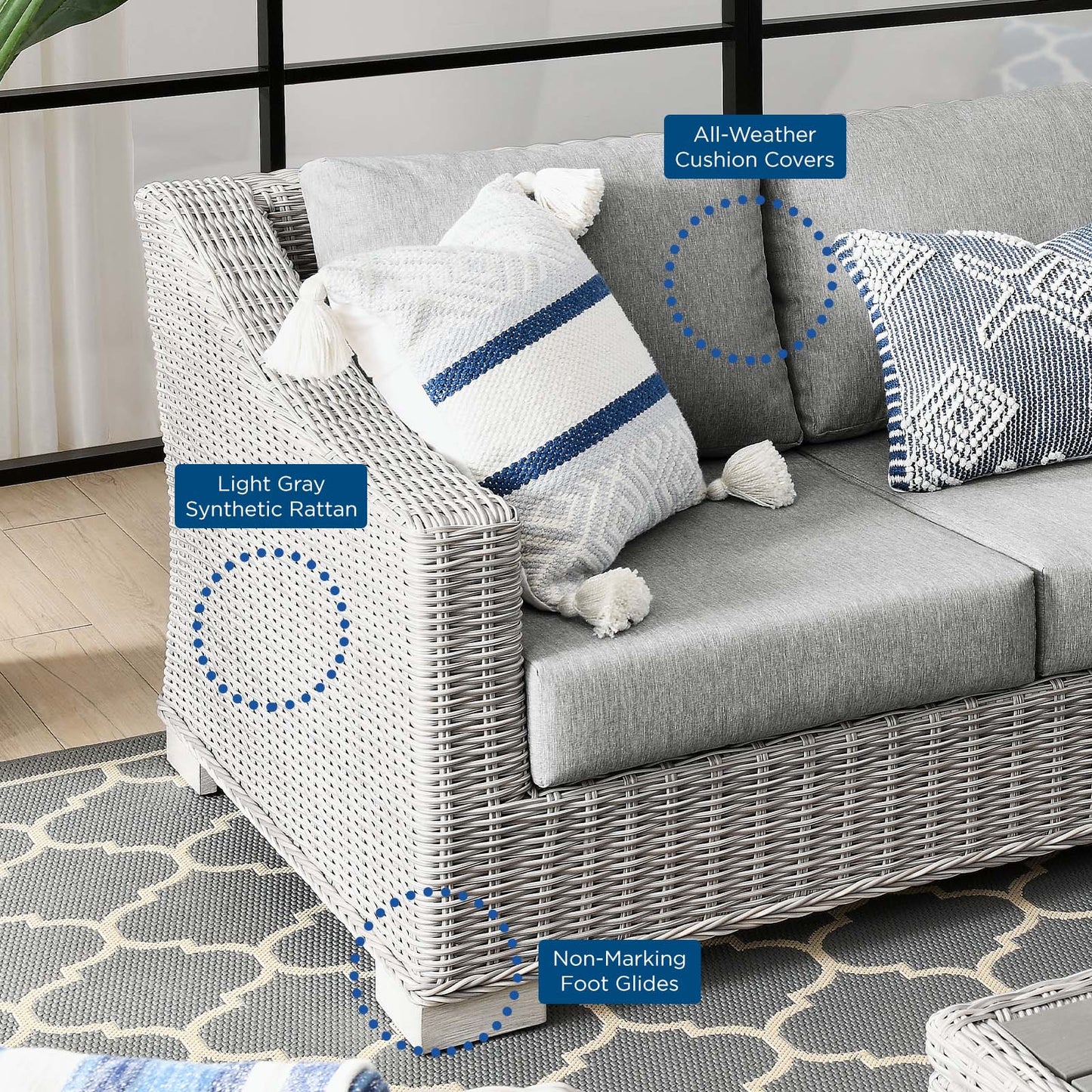 Conway 4-Piece Outdoor Patio Wicker Rattan Furniture Set, Rattan, Wicker, Grey Gray, 23373