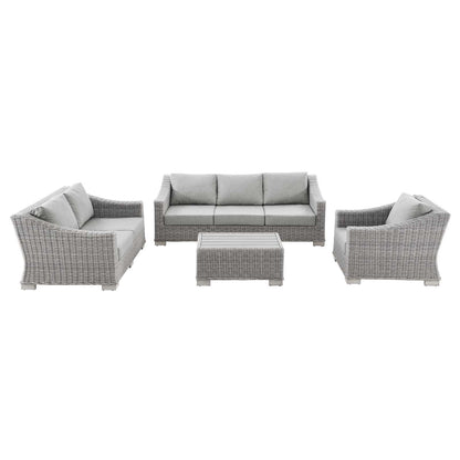 Conway 4-Piece Outdoor Patio Wicker Rattan Furniture Set, Rattan, Wicker, Grey Gray, 23373