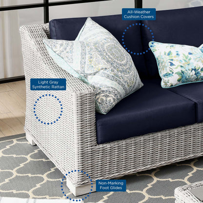 Conway 4-Piece Outdoor Patio Wicker Rattan Furniture Set, Rattan, Wicker, Light Grey Gray Blue Navy, 23375