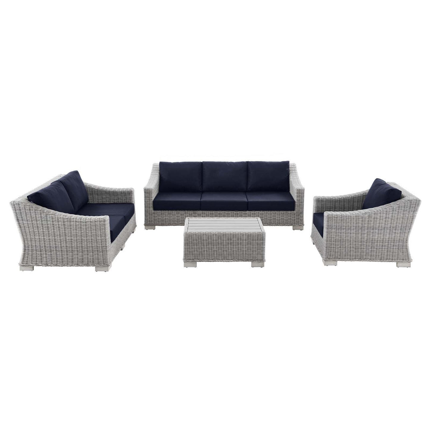 Conway 4-Piece Outdoor Patio Wicker Rattan Furniture Set, Rattan, Wicker, Light Grey Gray Blue Navy, 23375