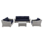 Conway 4-Piece Outdoor Patio Wicker Rattan Furniture Set, Rattan, Wicker, Light Grey Gray Blue Navy, 23375