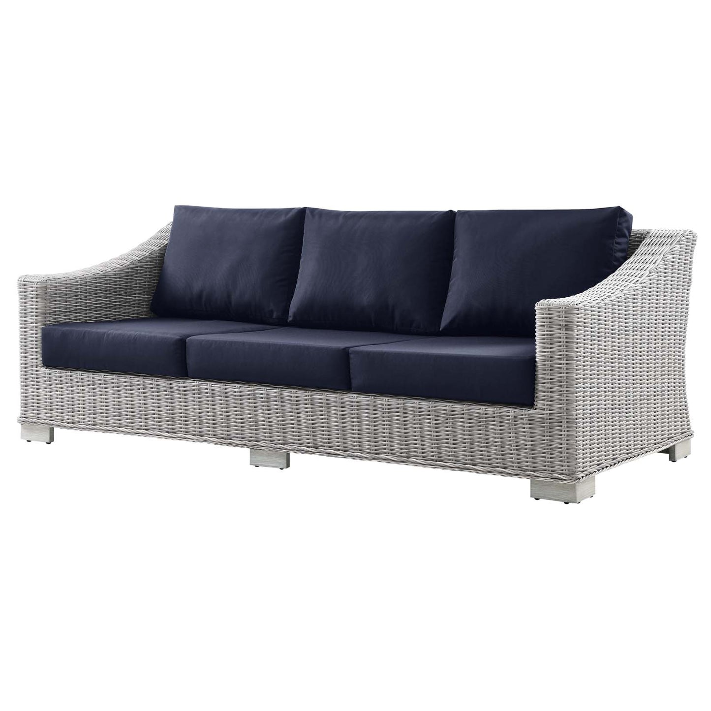 Conway 4-Piece Outdoor Patio Wicker Rattan Furniture Set, Rattan, Wicker, Light Grey Gray Blue Navy, 23375