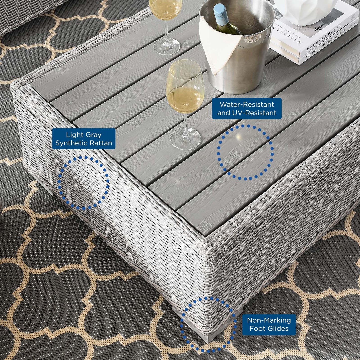 Conway 5-Piece Outdoor Patio Wicker Rattan Furniture Set, Rattan, Wicker, Grey Gray, 23377