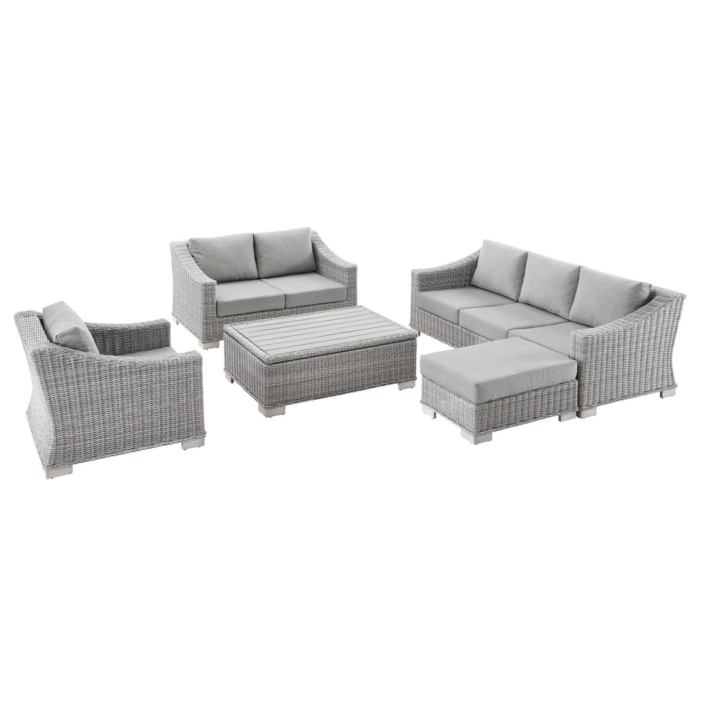 Conway 5-Piece Outdoor Patio Wicker Rattan Furniture Set, Rattan, Wicker, Grey Gray, 23377