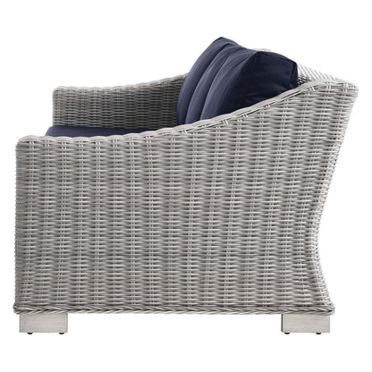 Conway 5-Piece Outdoor Patio Wicker Rattan Furniture Set, Rattan, Wicker, Light Grey Gray Blue Navy, 23379