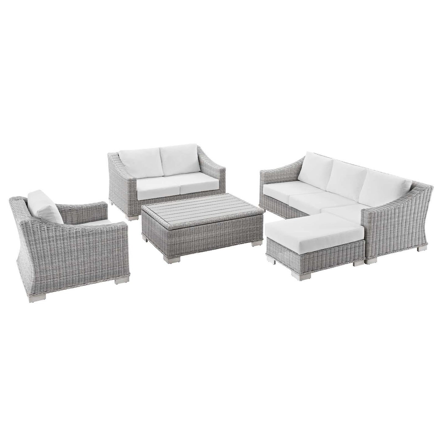 Conway 5-Piece Outdoor Patio Wicker Rattan Furniture Set, Rattan, Wicker, Light Grey Gray White, 23380