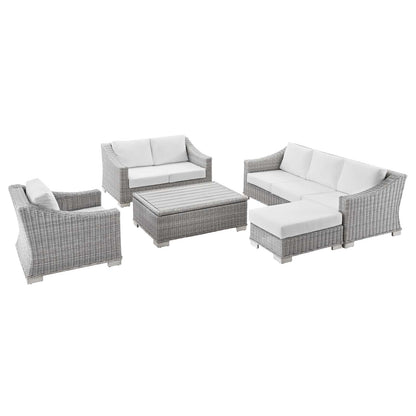 Conway 5-Piece Outdoor Patio Wicker Rattan Furniture Set, Rattan, Wicker, Light Grey Gray White, 23380