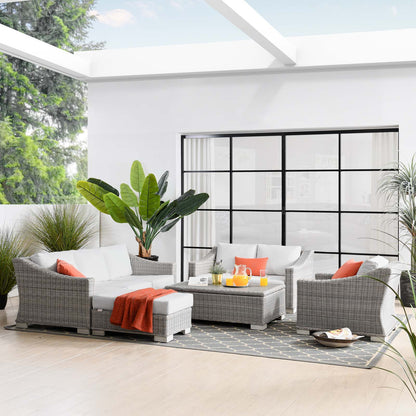 Conway 5-Piece Outdoor Patio Wicker Rattan Furniture Set, Rattan, Wicker, Light Grey Gray White, 23380