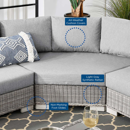 Conway Outdoor Patio Wicker Rattan 5-Piece Sectional Sofa Furniture Set, Rattan, Wicker, Grey Gray, 23381