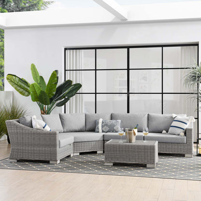 Conway Outdoor Patio Wicker Rattan 5-Piece Sectional Sofa Furniture Set, Rattan, Wicker, Grey Gray, 23381
