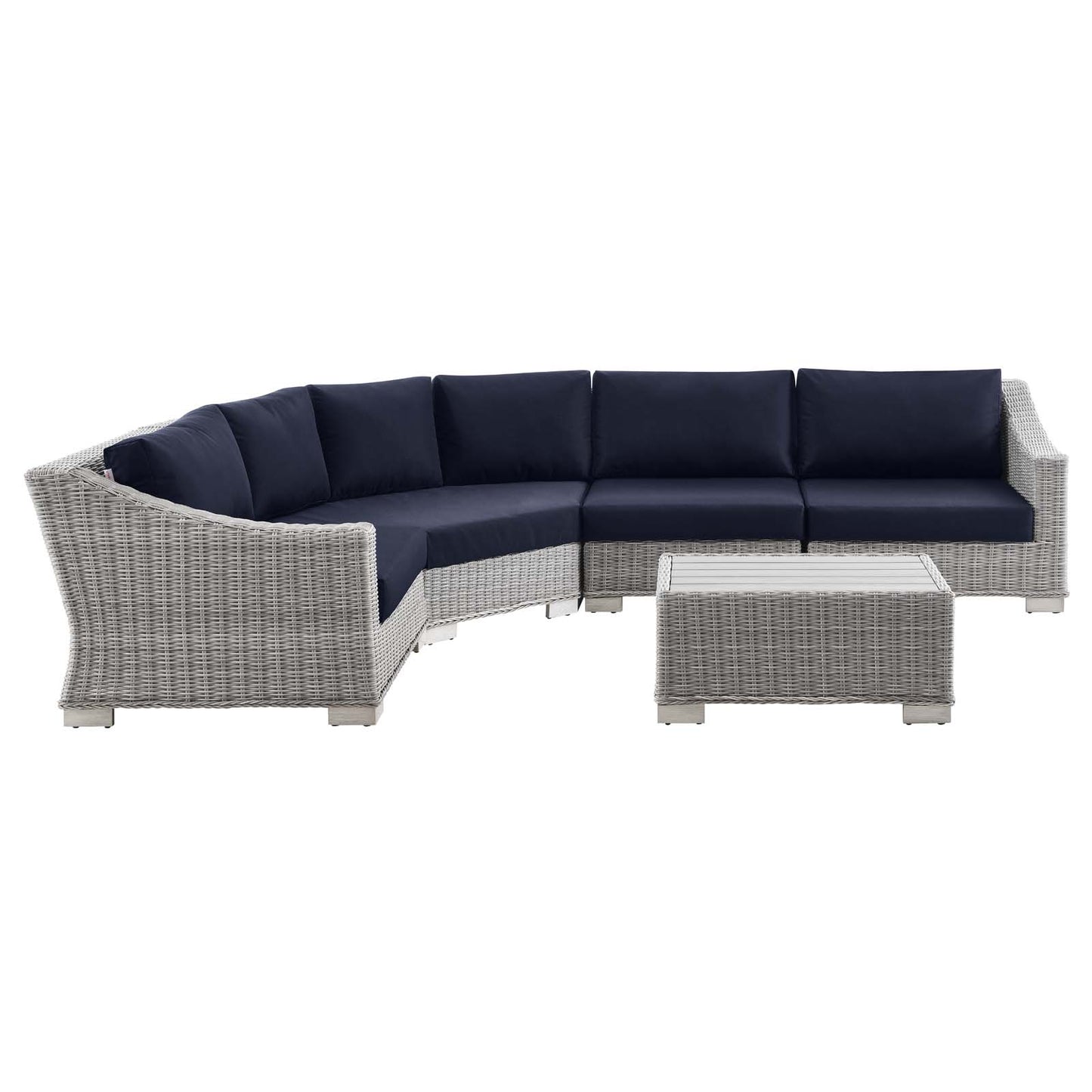 Conway Outdoor Patio Wicker Rattan 5-Piece Sectional Sofa Furniture Set, Rattan, Wicker, Light Grey Gray Blue Navy, 23383