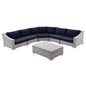 Conway Outdoor Patio Wicker Rattan 6-Piece Sectional Sofa Furniture Set, Rattan, Wicker, Light Grey Gray Blue Navy, 23387