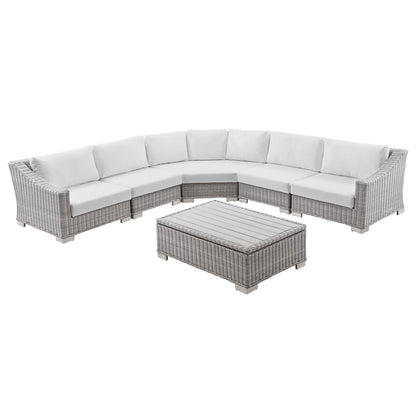 Conway Outdoor Patio Wicker Rattan 6-Piece Sectional Sofa Furniture Set, Rattan, Wicker, Light Grey Gray White, 23388