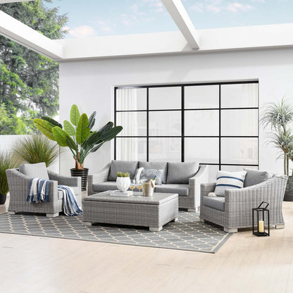 Conway 4-Piece Outdoor Patio Wicker Rattan Furniture Set, Rattan, Wicker, Grey Gray, 23389