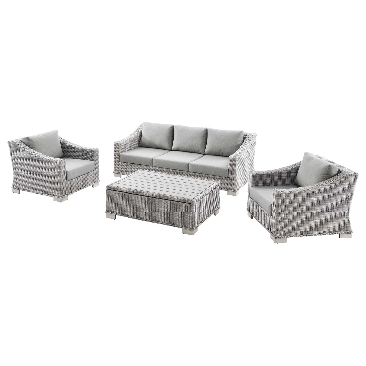 Conway 4-Piece Outdoor Patio Wicker Rattan Furniture Set, Rattan, Wicker, Grey Gray, 23389