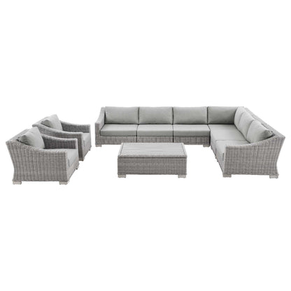 Conway Outdoor Patio Wicker Rattan 9-Piece Sectional Sofa Furniture Set, Rattan, Wicker, Grey Gray, 23393