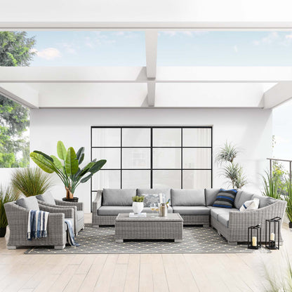 Conway Outdoor Patio Wicker Rattan 9-Piece Sectional Sofa Furniture Set, Rattan, Wicker, Grey Gray, 23393