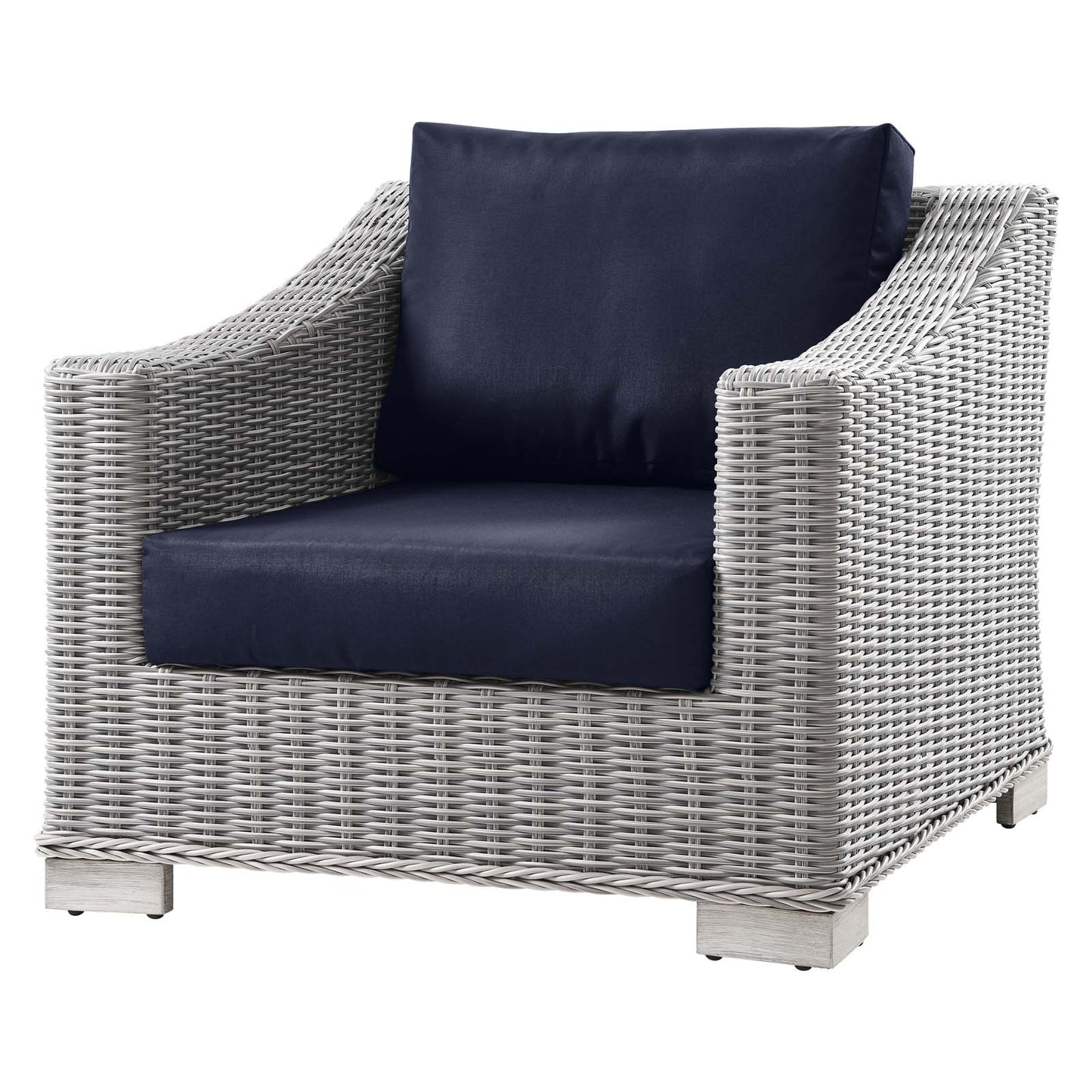 Conway Outdoor Patio Wicker Rattan 9-Piece Sectional Sofa Furniture Set, Rattan, Wicker, Light Grey Gray Blue Navy, 23395