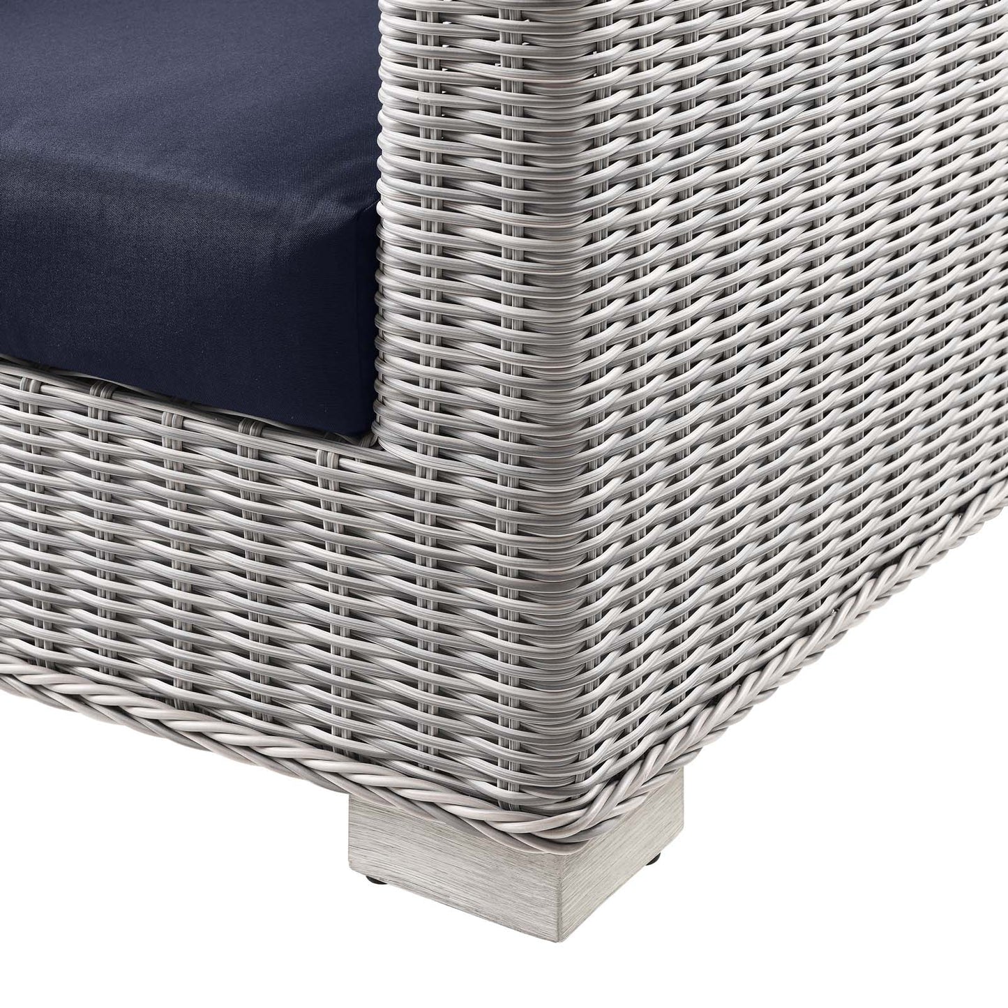 Conway Outdoor Patio Wicker Rattan 9-Piece Sectional Sofa Furniture Set, Rattan, Wicker, Light Grey Gray Blue Navy, 23395