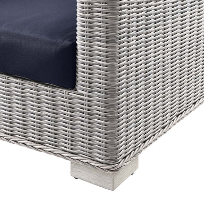 Conway Outdoor Patio Wicker Rattan 9-Piece Sectional Sofa Furniture Set, Rattan, Wicker, Light Grey Gray Blue Navy, 23395