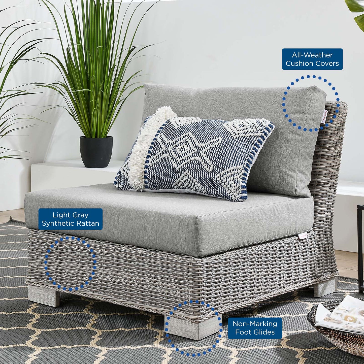 Conway 5-Piece Outdoor Patio Wicker Rattan Furniture Set, Rattan, Wicker, Grey Gray, 23397